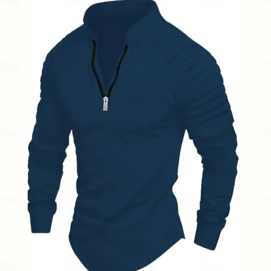 Hot OUKU Men's T Shirt Tee Top Long Sleeve Quarter Zip Summer Solid Color Fashion Designer Basic Zipper Outdoor Vacation Work Navy Black White Top Tee for Men