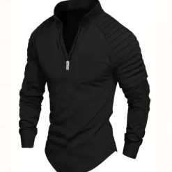 Hot OUKU Men's T Shirt Tee Top Long Sleeve Quarter Zip Summer Solid Color Fashion Designer Basic Zipper Outdoor Vacation Work Navy Black White Top Tee for Men