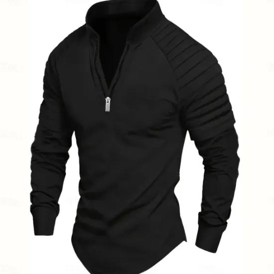 Hot OUKU Men's T Shirt Tee Top Long Sleeve Quarter Zip Summer Solid Color Fashion Designer Basic Zipper Outdoor Vacation Work Navy Black White Top Tee for Men