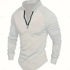 Hot OUKU Men's T Shirt Tee Top Long Sleeve Quarter Zip Summer Solid Color Fashion Designer Basic Zipper Outdoor Vacation Work Navy Black White Top Tee for Men