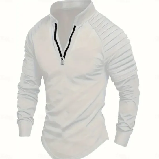 Hot OUKU Men's T Shirt Tee Top Long Sleeve Quarter Zip Summer Solid Color Fashion Designer Basic Zipper Outdoor Vacation Work Navy Black White Top Tee for Men