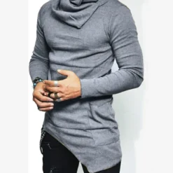 Online OUKU Men's T Shirt Tee Top Long Sleeve Shirt Long Sleeve Pile Neck Summer Plain Fashion Designer Basic Vacation Street Going out Black Khaki Grey Top Tee for Men