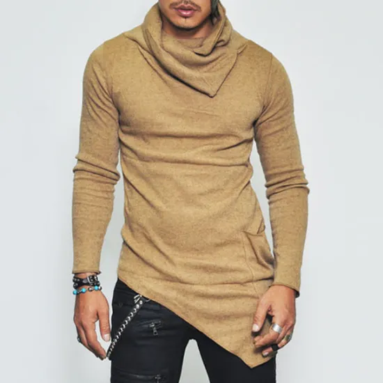 Online OUKU Men's T Shirt Tee Top Long Sleeve Shirt Long Sleeve Pile Neck Summer Plain Fashion Designer Basic Vacation Street Going out Black Khaki Grey Top Tee for Men