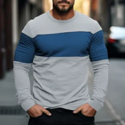 Sale OUKU Men's T Shirt Tee Top Long Sleeve Shirt Long Sleeve Crew Neck Spring & Fall Color Block Fashion Designer Basic Patchwork Vacation Street Going out Black Red Light Grey Top Tee for Men