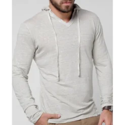 Online OUKU Men's T Shirt Tee Top Long Sleeve Hooded Summer Plain Fashion Designer Basic Vacation Street Going out White Navy Blue Brown Top Tee for Men