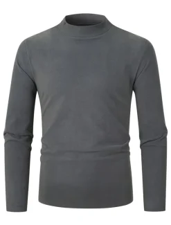 OUKU Men's T Shirt Tee Top Long Sleeve Shirt Long Sleeve Turtleneck Summer Plain Fashion Designer Basic Vacation Street Going out Black Navy Blue Blue Top Tee for Men