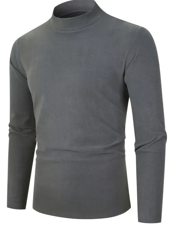 OUKU Men's T Shirt Tee Top Long Sleeve Shirt Long Sleeve Turtleneck Summer Plain Fashion Designer Basic Vacation Street Going out Black Navy Blue Blue Top Tee for Men