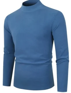 OUKU Men's T Shirt Tee Top Long Sleeve Shirt Long Sleeve Turtleneck Summer Plain Fashion Designer Basic Vacation Street Going out Black Navy Blue Blue Top Tee for Men