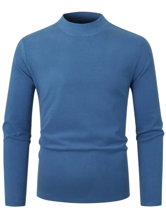 OUKU Men's T Shirt Tee Top Long Sleeve Shirt Long Sleeve Turtleneck Summer Plain Fashion Designer Basic Vacation Street Going out Black Navy Blue Blue Top Tee for Men