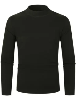 OUKU Men's T Shirt Tee Top Long Sleeve Shirt Long Sleeve Turtleneck Summer Plain Fashion Designer Basic Vacation Street Going out Black Navy Blue Blue Top Tee for Men