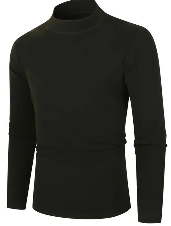 OUKU Men's T Shirt Tee Top Long Sleeve Shirt Long Sleeve Turtleneck Summer Plain Fashion Designer Basic Vacation Street Going out Black Navy Blue Blue Top Tee for Men