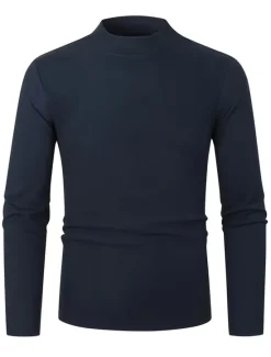 OUKU Men's T Shirt Tee Top Long Sleeve Shirt Long Sleeve Turtleneck Summer Plain Fashion Designer Basic Vacation Street Going out Black Navy Blue Blue Top Tee for Men