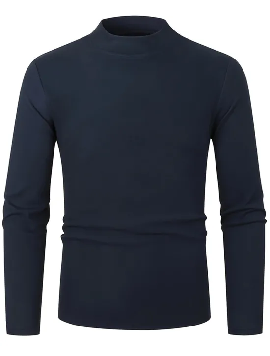 OUKU Men's T Shirt Tee Top Long Sleeve Shirt Long Sleeve Turtleneck Summer Plain Fashion Designer Basic Vacation Street Going out Black Navy Blue Blue Top Tee for Men