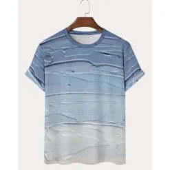 OUKU Men's T Shirt Tee Top Short Sleeves Crew Neck Summer Gradient Fashion Designer Basic Vacation Street Going out Top Tee for Men Blue