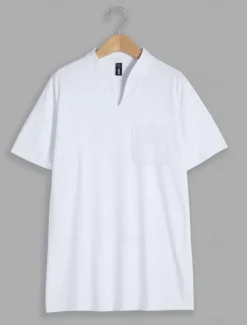 Best OUKU Men's T Shirt Tee Top Short Sleeve V Neck Summer Plain Fashion Designer Basic Buttons Front Pocket Vacation Going out Casual Daily Black White Yellow Top Tee for Men