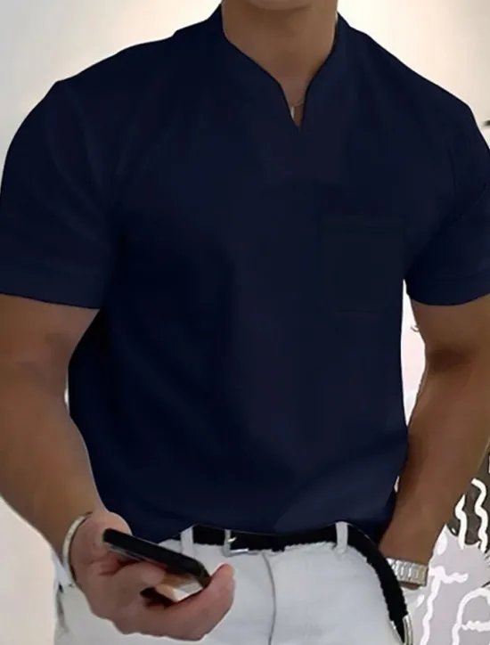 Best OUKU Men's T Shirt Tee Top Short Sleeve V Neck Summer Plain Fashion Designer Basic Buttons Front Pocket Vacation Going out Casual Daily Black White Yellow Top Tee for Men