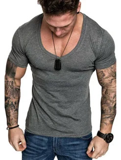 Sale OUKU Men's T Shirt Tee Top Short Sleeve V Neck Plain Muscle Esencial Summer Navy Black White Top Tee for Men