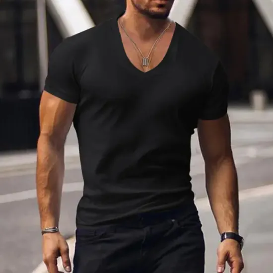 Clearance OUKU Men's T Shirt Tee Top Short Sleeves V Neck Summer Plain Fashion Designer Basic Vacation Street Going out Black White Red Top Tee for Men