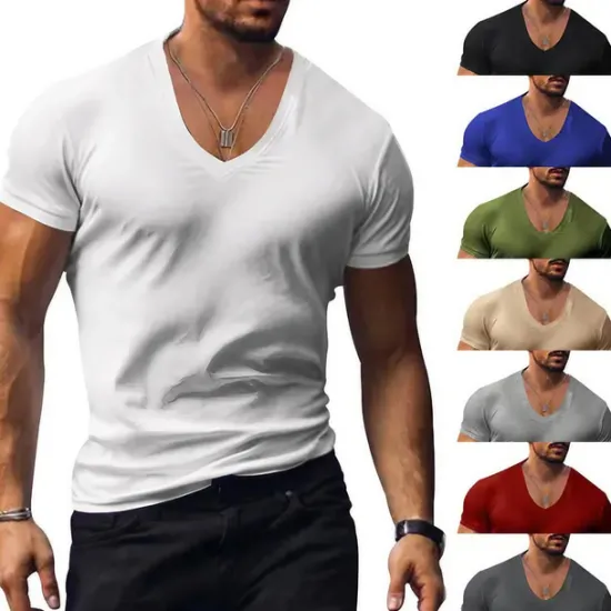 Clearance OUKU Men's T Shirt Tee Top Short Sleeves V Neck Summer Plain Fashion Designer Basic Vacation Street Going out Black White Red Top Tee for Men
