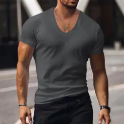 Clearance OUKU Men's T Shirt Tee Top Short Sleeves V Neck Summer Plain Fashion Designer Basic Vacation Street Going out Black White Red Top Tee for Men