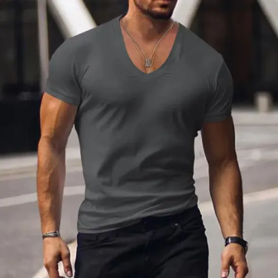 Clearance OUKU Men's T Shirt Tee Top Short Sleeves V Neck Summer Plain Fashion Designer Basic Vacation Street Going out Black White Red Top Tee for Men