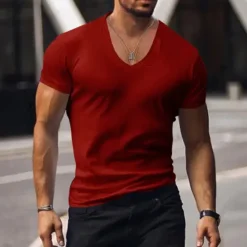 Clearance OUKU Men's T Shirt Tee Top Short Sleeves V Neck Summer Plain Fashion Designer Basic Vacation Street Going out Black White Red Top Tee for Men