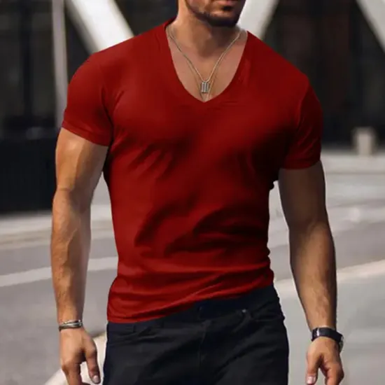 Clearance OUKU Men's T Shirt Tee Top Short Sleeves V Neck Summer Plain Fashion Designer Basic Vacation Street Going out Black White Red Top Tee for Men