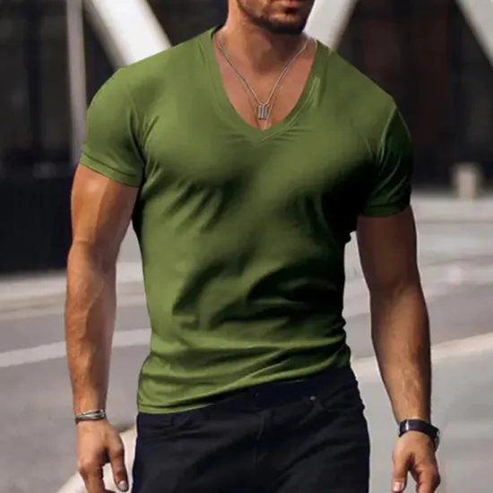 Clearance OUKU Men's T Shirt Tee Top Short Sleeves V Neck Summer Plain Fashion Designer Basic Vacation Street Going out Black White Red Top Tee for Men