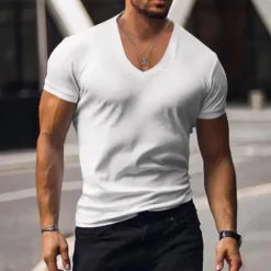 Clearance OUKU Men's T Shirt Tee Top Short Sleeves V Neck Summer Plain Fashion Designer Basic Vacation Street Going out Black White Red Top Tee for Men