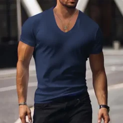 Clearance OUKU Men's T Shirt Tee Top Short Sleeves V Neck Summer Plain Fashion Designer Basic Vacation Street Going out Black White Red Top Tee for Men