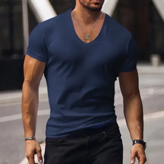 Clearance OUKU Men's T Shirt Tee Top Short Sleeves V Neck Summer Plain Fashion Designer Basic Vacation Street Going out Black White Red Top Tee for Men