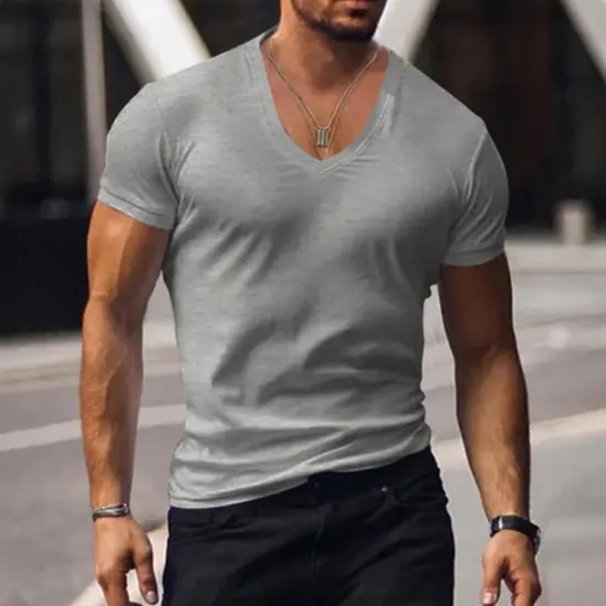 Clearance OUKU Men's T Shirt Tee Top Short Sleeves V Neck Summer Plain Fashion Designer Basic Vacation Street Going out Black White Red Top Tee for Men