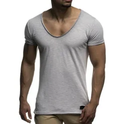 New OUKU Men's T Shirt Tee Top Short Sleeves V Neck Summer Plain Fashion Designer Basic Vacation Street Going out Black White Red Top Tee for Men