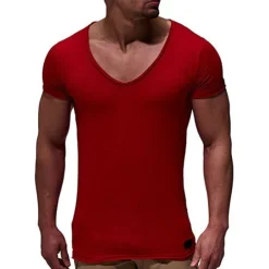 New OUKU Men's T Shirt Tee Top Short Sleeves V Neck Summer Plain Fashion Designer Basic Vacation Street Going out Black White Red Top Tee for Men