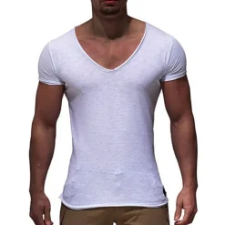New OUKU Men's T Shirt Tee Top Short Sleeves V Neck Summer Plain Fashion Designer Basic Vacation Street Going out Black White Red Top Tee for Men