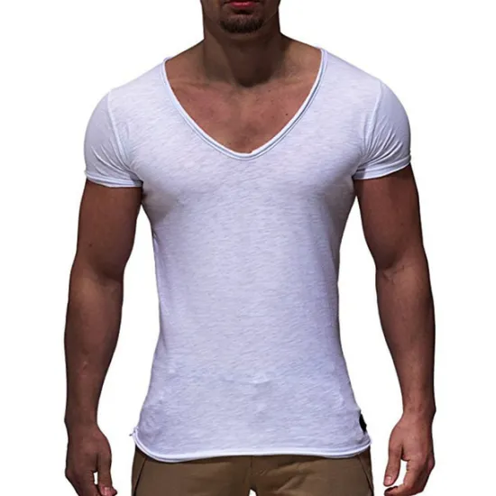 New OUKU Men's T Shirt Tee Top Short Sleeves V Neck Summer Plain Fashion Designer Basic Vacation Street Going out Black White Red Top Tee for Men