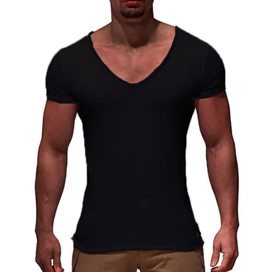 New OUKU Men's T Shirt Tee Top Short Sleeves V Neck Summer Plain Fashion Designer Basic Vacation Street Going out Black White Red Top Tee for Men