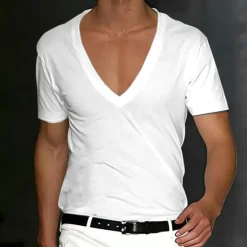 Outlet OUKU Men's T Shirt Tee Top Short Sleeves V Neck Summer Plain Designer Basic Modern Contemporary Classic Style Vacation Street Going out Black White Red Top Tee for Men