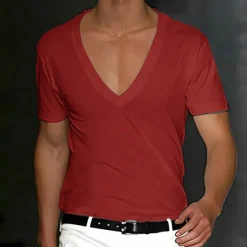 Outlet OUKU Men's T Shirt Tee Top Short Sleeves V Neck Summer Plain Designer Basic Modern Contemporary Classic Style Vacation Street Going out Black White Red Top Tee for Men