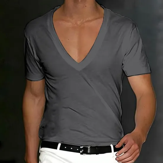 Outlet OUKU Men's T Shirt Tee Top Short Sleeves V Neck Summer Plain Designer Basic Modern Contemporary Classic Style Vacation Street Going out Black White Red Top Tee for Men