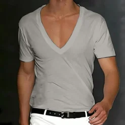 Outlet OUKU Men's T Shirt Tee Top Short Sleeves V Neck Summer Plain Designer Basic Modern Contemporary Classic Style Vacation Street Going out Black White Red Top Tee for Men