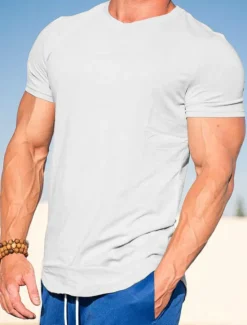 New OUKU Men's T Shirt Tee Top Short Sleeves Crew Neck Summer Plain Fashion Designer Basic Vacation Street Going out Black White khaki Top Tee for Men
