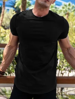 New OUKU Men's T Shirt Tee Top Short Sleeves Crew Neck Summer Plain Fashion Designer Basic Vacation Street Going out Black White khaki Top Tee for Men