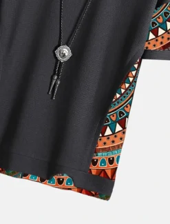 OUKU Men's T Shirt Tee Top Short Sleeves Crew Neck Summer Color Block Tribal Fashion Designer Ethnic Vacation Going out Casual Daily Black White Red Top Tee for Men