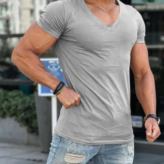 Sale OUKU Men's T Shirt Tee Top Short Sleeves V Neck Summer Plain Fashion Designer Basic Classic Style Vacation Street Going out Dark Grey Black White Top Tee for Men