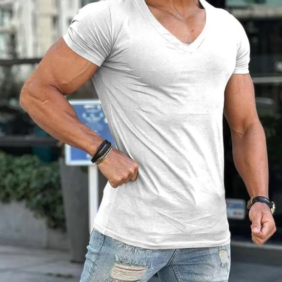 Sale OUKU Men's T Shirt Tee Top Short Sleeves V Neck Summer Plain Fashion Designer Basic Classic Style Vacation Street Going out Dark Grey Black White Top Tee for Men