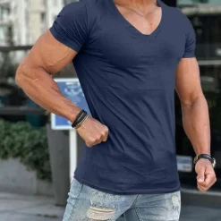 Sale OUKU Men's T Shirt Tee Top Short Sleeves V Neck Summer Plain Fashion Designer Basic Classic Style Vacation Street Going out Dark Grey Black White Top Tee for Men