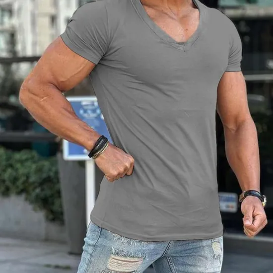 Sale OUKU Men's T Shirt Tee Top Short Sleeves V Neck Summer Plain Fashion Designer Basic Classic Style Vacation Street Going out Dark Grey Black White Top Tee for Men