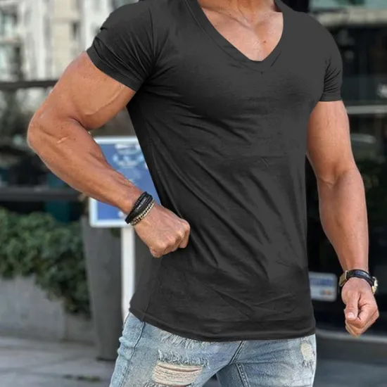 Sale OUKU Men's T Shirt Tee Top Short Sleeves V Neck Summer Plain Fashion Designer Basic Classic Style Vacation Street Going out Dark Grey Black White Top Tee for Men