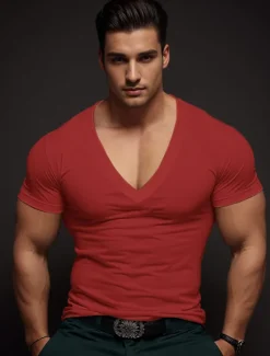 Outlet OUKU Men's T Shirt Tee Top Short Sleeves V Neck Summer Plain Fashion Designer Basic Vacation Street Going out Black White Red Top Tee for Men